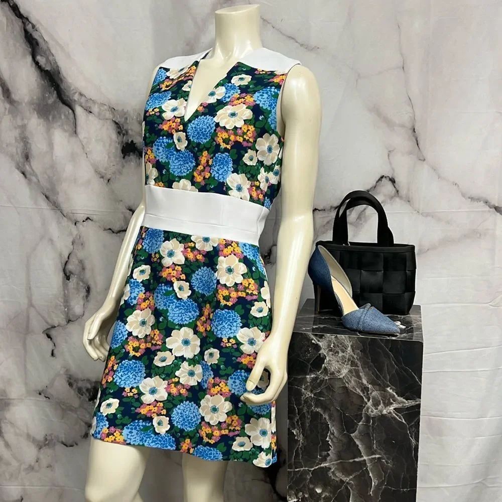 * Carven floral dress, blue green cream pink